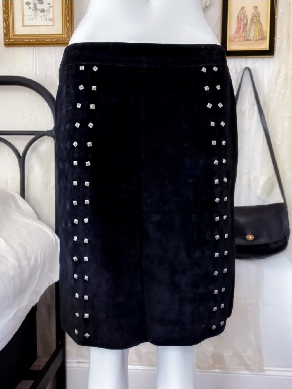 Grunge indie sleaze suede studded black skirt